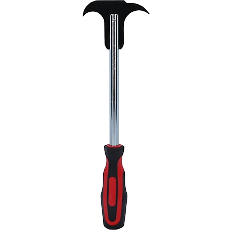 Schwarzer Spachtel mit rotem Griff. Klinge in Form einer stilisierten Blume. Griff aus Kunststoff.